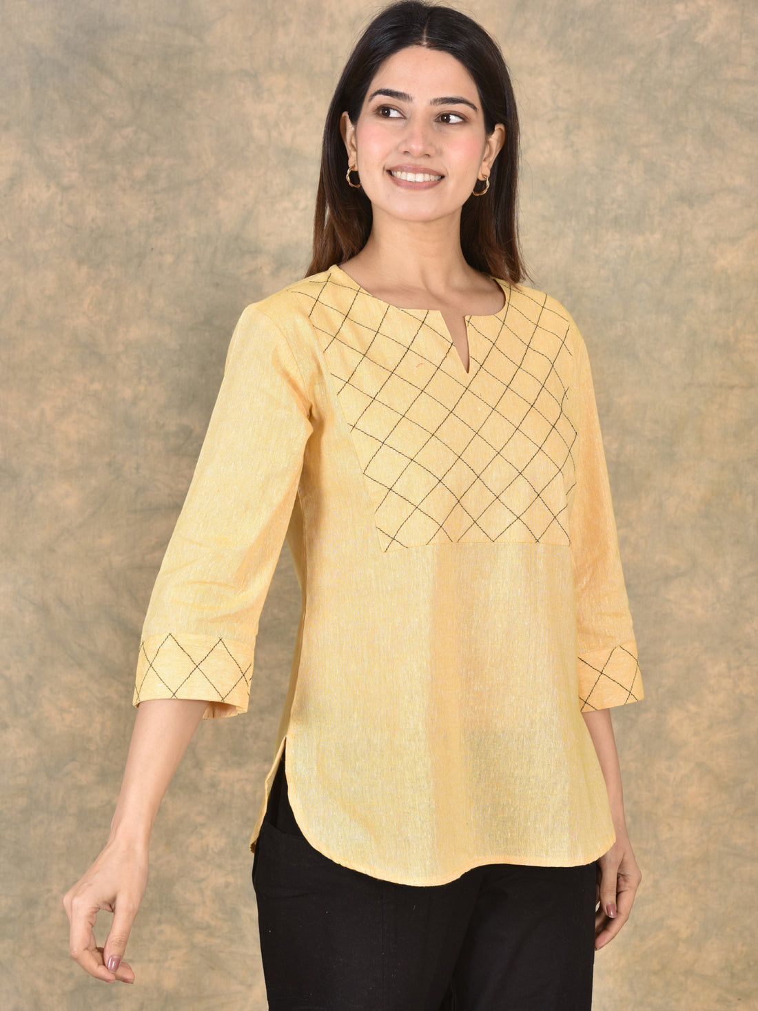 Handloom Cotton Yoke Top Combo Pack of 2 –  Beige & Melange