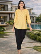 Beige Handloom Cotton Yoke Top