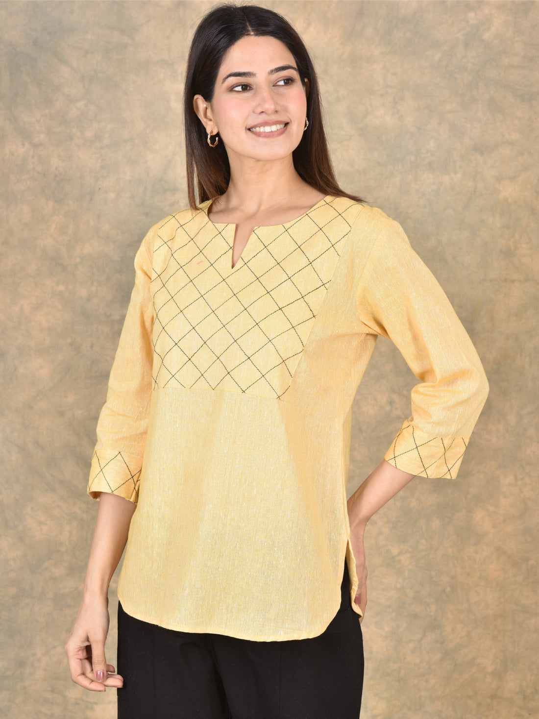 Handloom Cotton Yoke Top Combo Pack of 2 –  Beige & Green