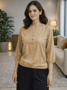 Beige Viscose Elastic Waist Tops
