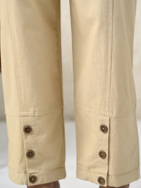 Womens Beige Side Pocket Pure Cotton Straight Cargo Pant