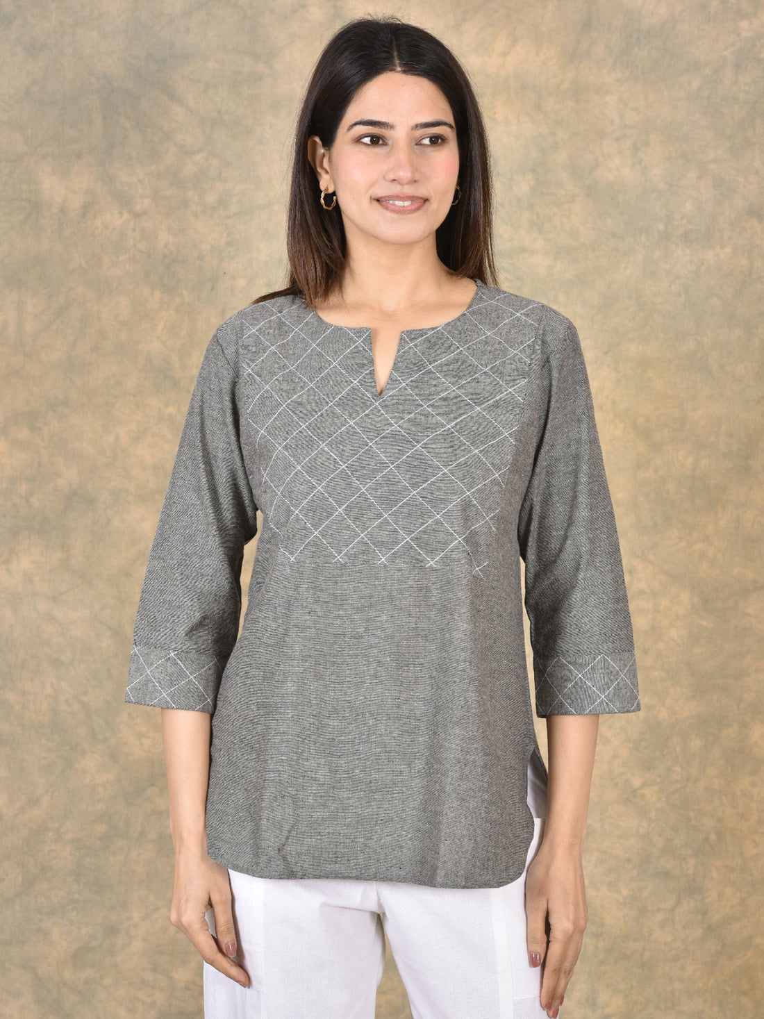 Handloom Cotton Yoke Top Combo Pack of 2 –  Biscuit & Orange