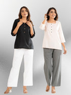 Black & Light Peach Everyday Cotton Square Neck Top