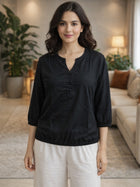 Black Viscose Elastic Waist Tops