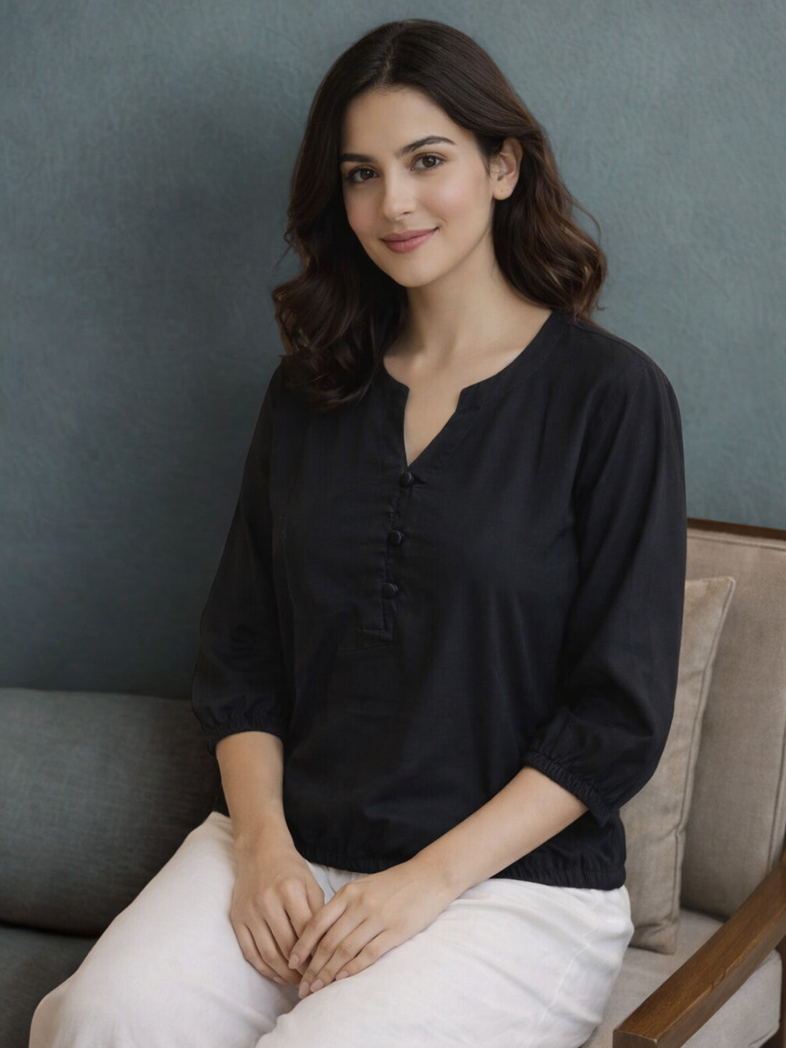 Pack Of 2 Beige and Black Viscose Waist-Fit Tops