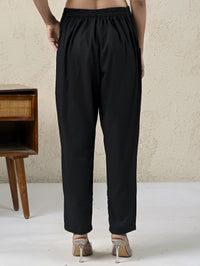 Womens Black Side Pocket Pure Cotton Straight Cargo Pant