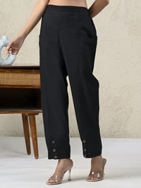 Womens Black Side Pocket Pure Cotton Straight Cargo Pant