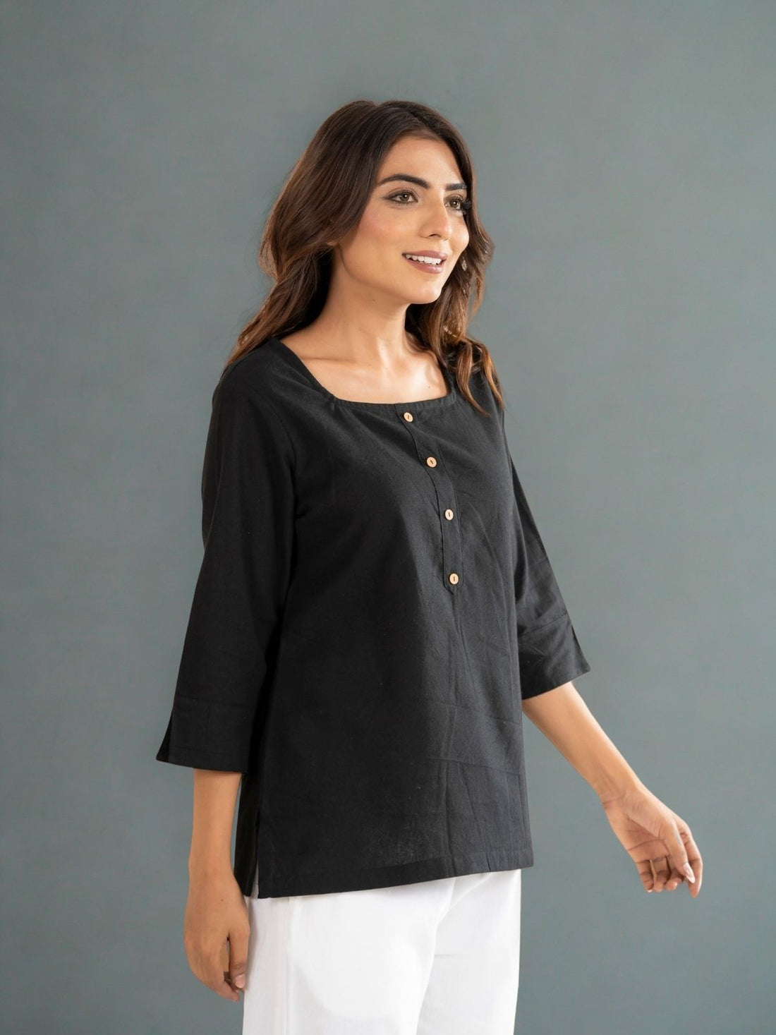 Black & Chocolate Everyday Cotton Square Neck Top