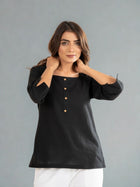 Black Everyday Cotton Square Neck Top
