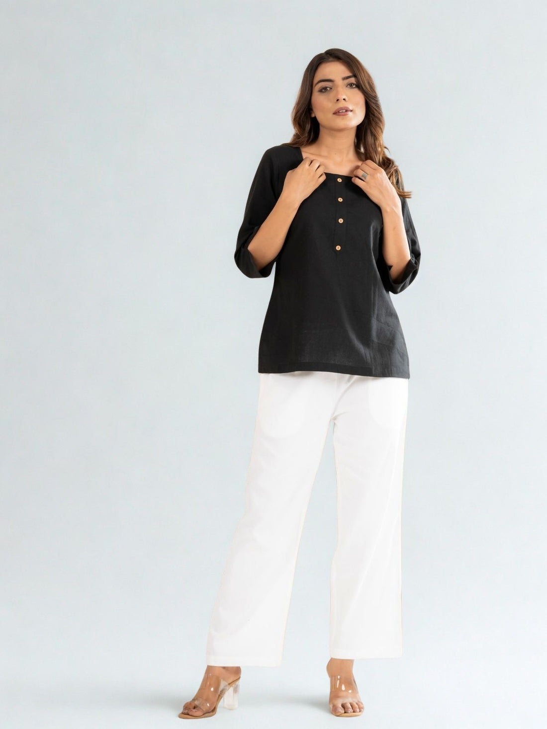 Black Everyday Cotton Square Neck Top