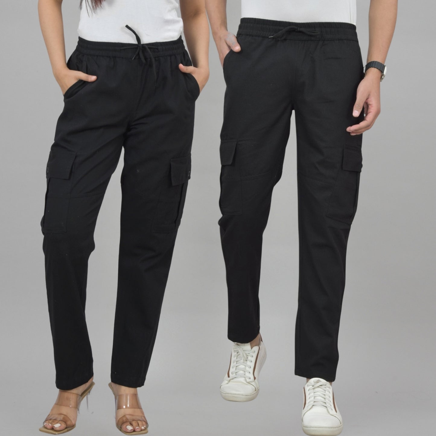 Quaclo Couple Black 5 Pocket Twill Straight Cargo