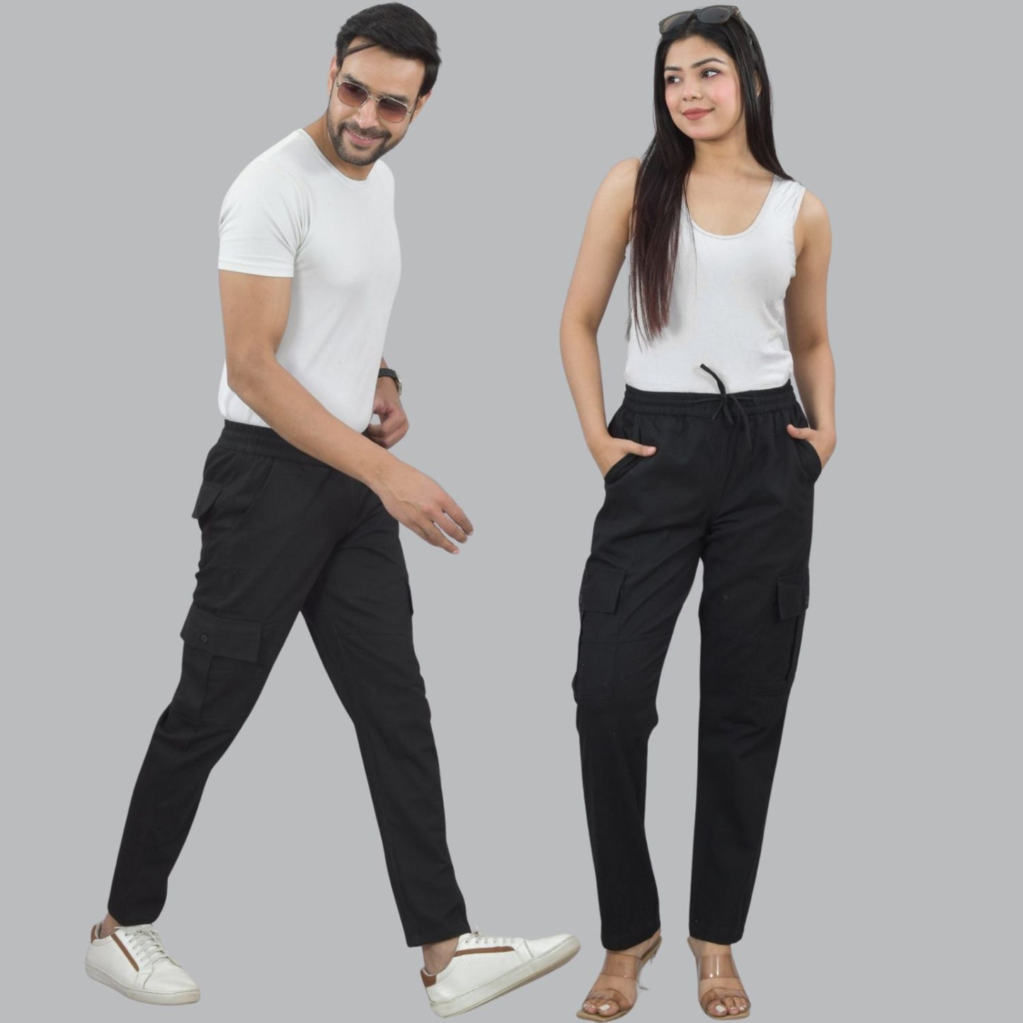 Quaclo Couple Black 5 Pocket Twill Straight Cargo