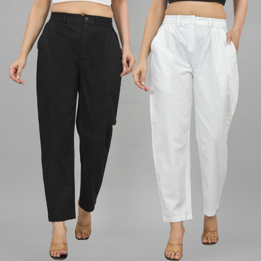 Combo Pack Of 2 Black And White Womens Cotton Formal Pants
