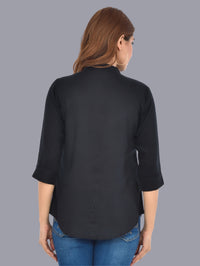 Womens Black Regular Fit Chinese Collar Rayon Shirt