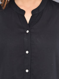 Womens Black Regular Fit Chinese Collar Rayon Shirt