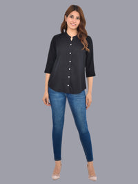 Womens Black Regular Fit Chinese Collar Rayon Shirt