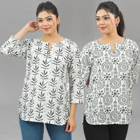 Pack Of 2 Womens Regular Fit Black Leaf And Black Tribal Printed Tops Combo