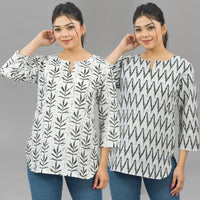 Pack Of 2 Womens Regular Fit Black Leaf And Black Zig Zag Printed Tops Combo