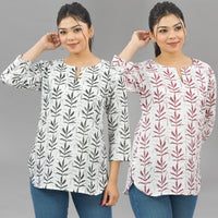 Pack Of 2 Womens Regular Fit Black Leaf And Maroon Leaf Printed Tops Combo