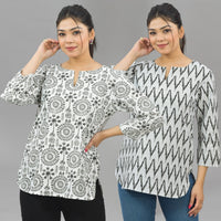 Pack Of 2 Womens Regular Fit Black Tribal And Black Zig Zag Printed Tops Combo