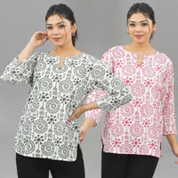 Pack Of 2 Womens Regular Fit Black Tribal And Pink Tribal Printed Tops Combo