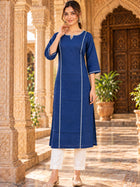 Blue South Cotton straight Kurti with Lace