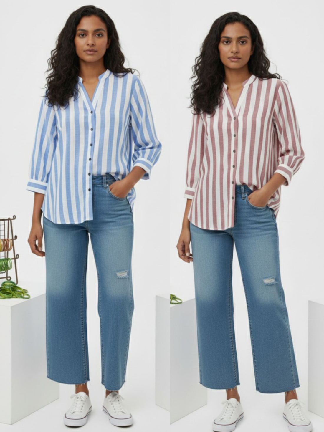 Pack Of 2 Blue And Maroon Shoulder Stripe Shirts