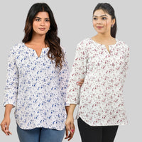 Pack Of 2 Womens Regular Fit Blue And Maroon Vactor Printed Tops Combo