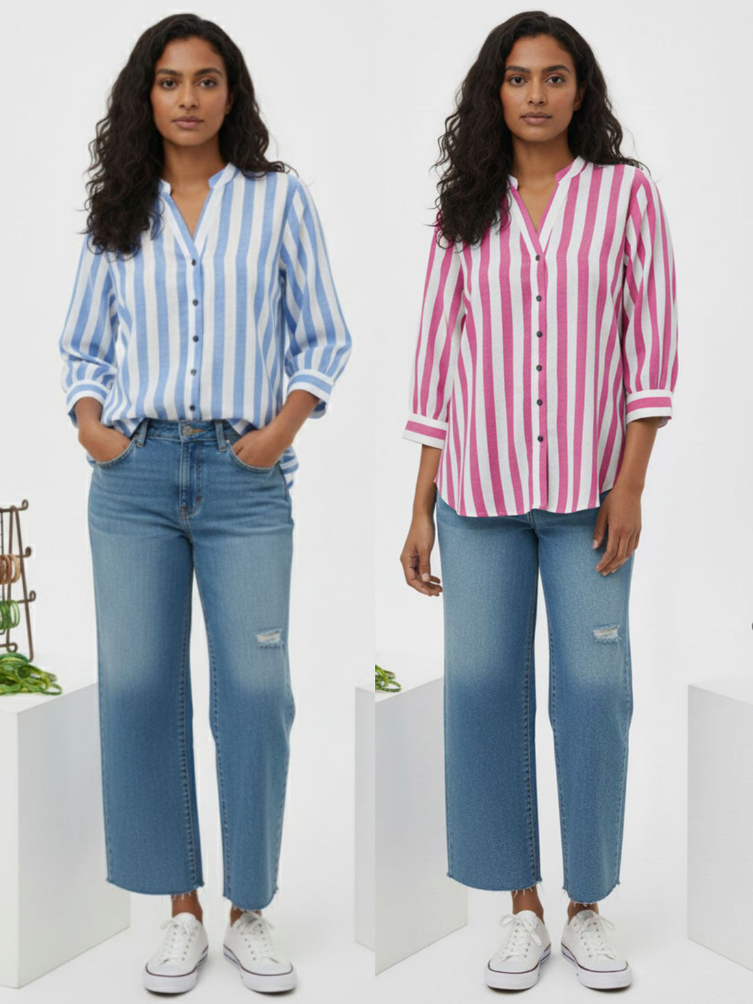 Pack Of 2 Blue And Pink Shoulder Stripe Shirts