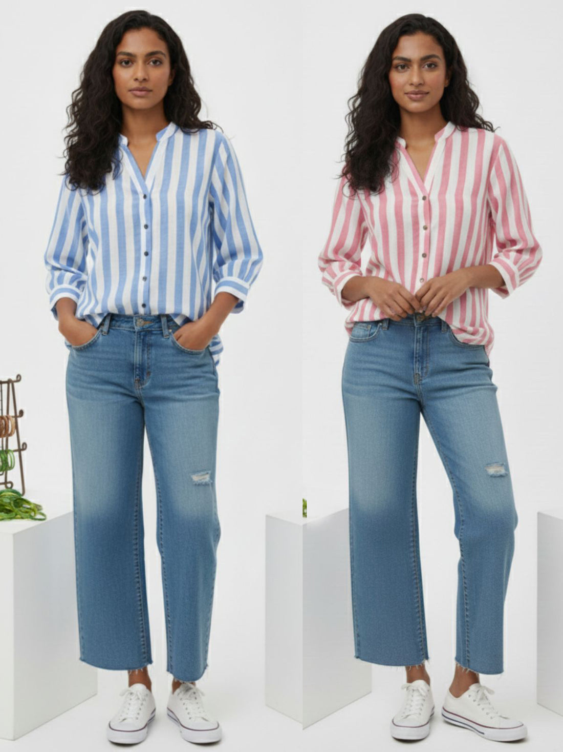 Pack Of 2 Blue And Red Shoulder Stripe Shirts