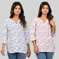 Pack Of 2 Womens Regular Fit Blue Vactor And Pink Vactor Printed Tops Combo