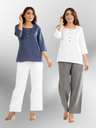 Blue & White Everyday Cotton Square Neck Top