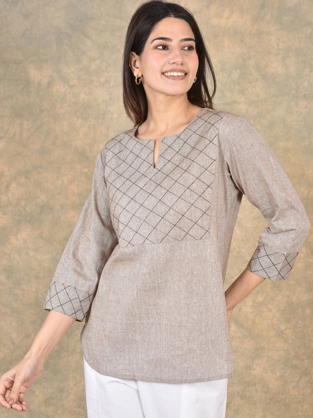 Handloom Cotton Yoke Top Combo Pack of 2 –  Brown & Skyblue