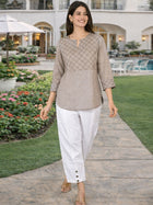 Brown Handloom Cotton Yoke Top