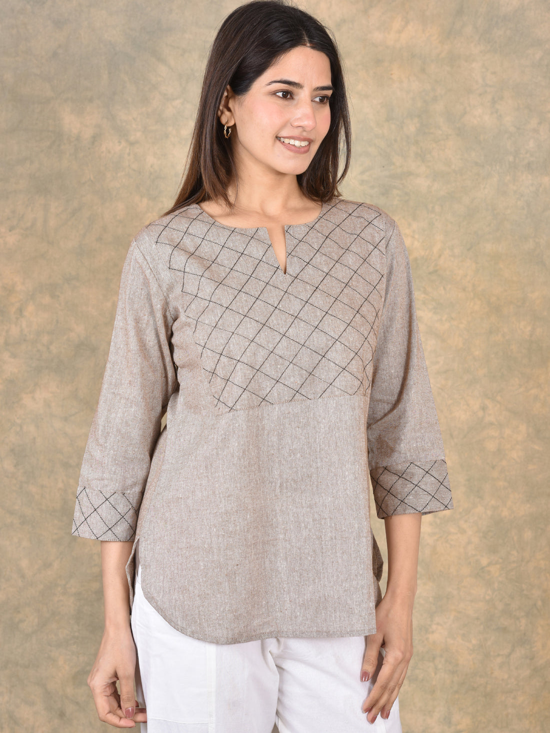 Handloom Cotton Yoke Top Combo Pack of 2 –  Brown & Maroon