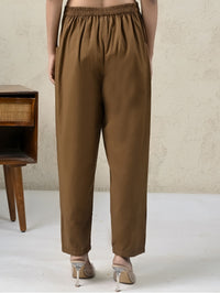 Womens Brown Side Pocket Pure Cotton Straight Cargo Pant