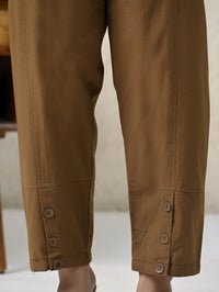 Womens Brown Side Pocket Pure Cotton Straight Cargo Pant