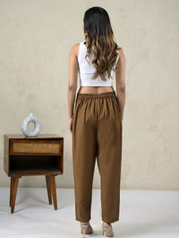 Womens Brown Side Pocket Pure Cotton Straight Cargo Pant