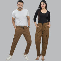 Quaclo Couple Brown 5 Pocket Twill Straight Cargo