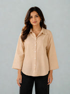 Beige Cotton bell Sleeves Shirts
