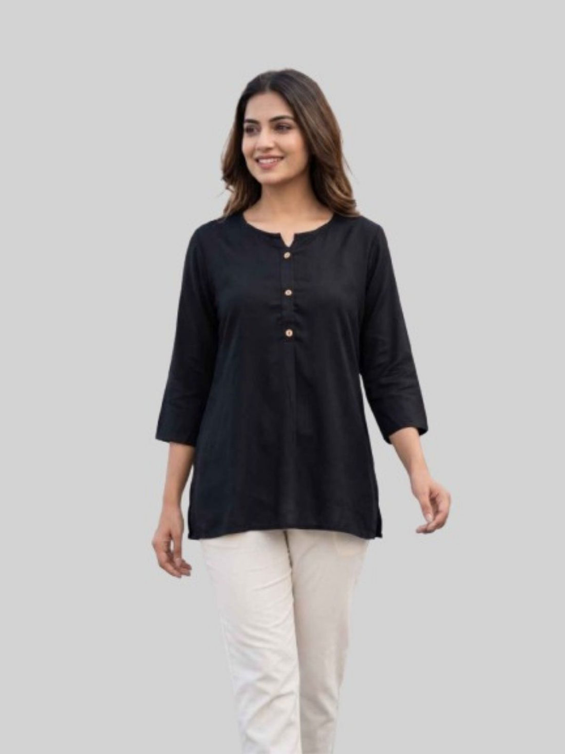 Women Black Rayon Short Kurti