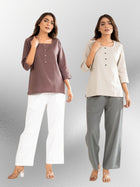 Chocolate & Light Grey Everyday Cotton Square Neck Top