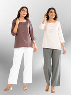 Chocolate & Light Peach Everyday Cotton Square Neck Top