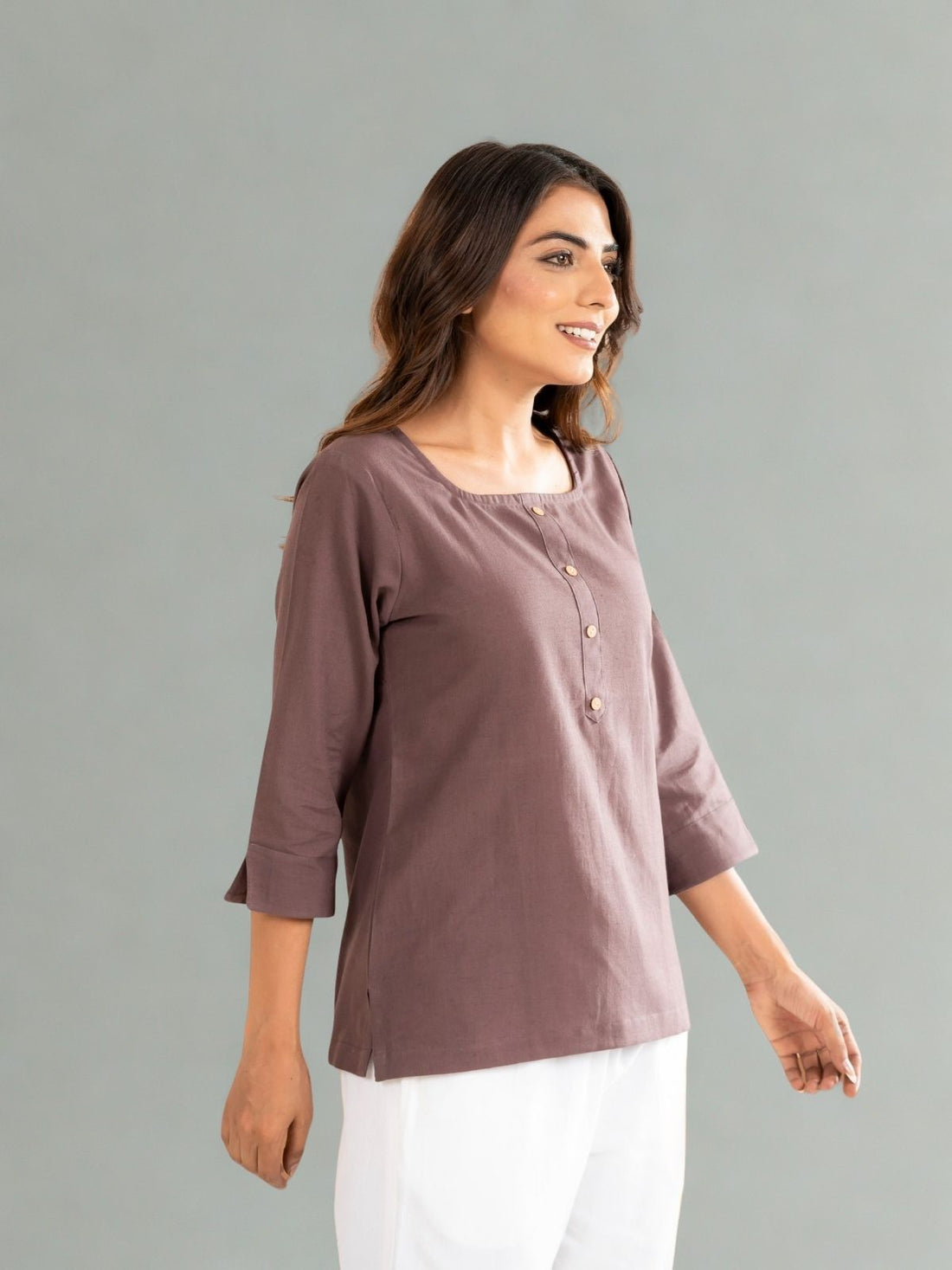 Chocolate & Light Peach Everyday Cotton Square Neck Top