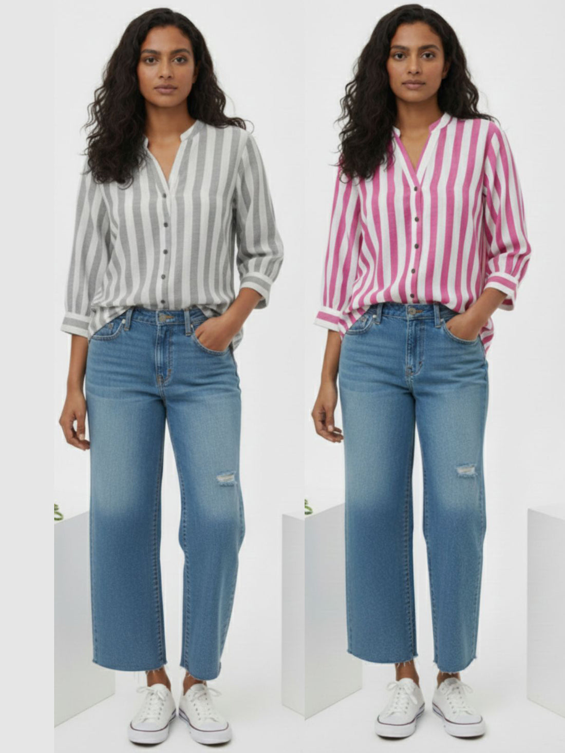 Pack Of 2 Grey And Pink Shoulder Stripe Shirts