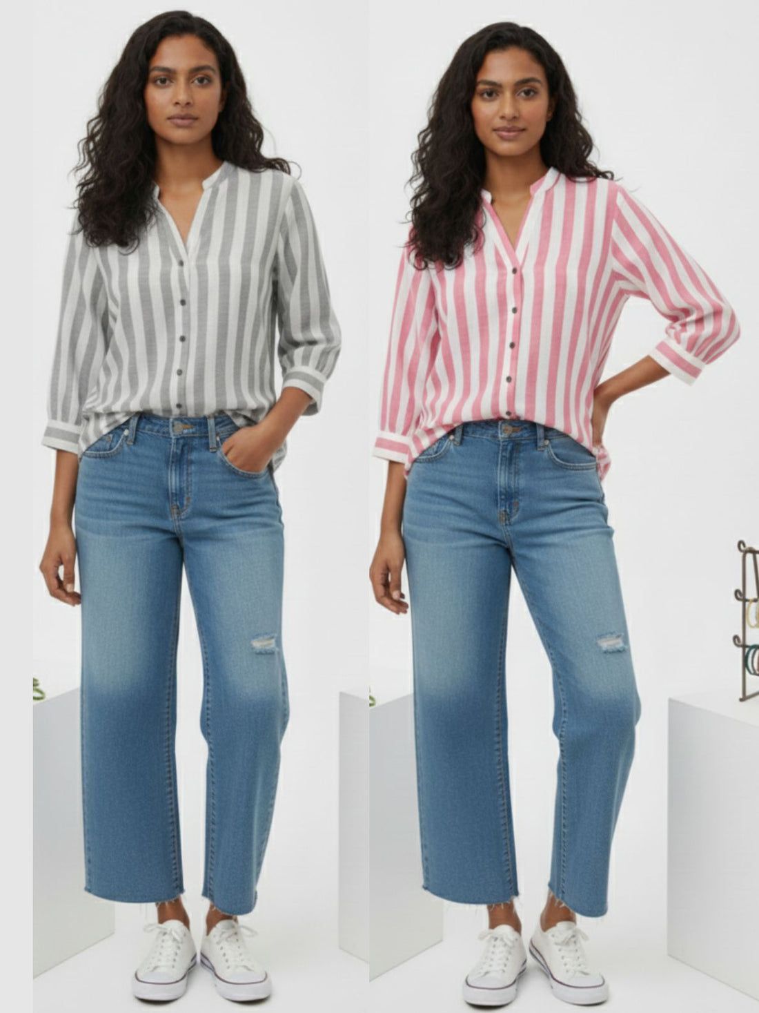 Pack Of 2 Grey And Red Shoulder Stripe Shirts