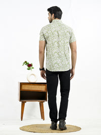 Mens Green Floral Printed Half Sleeve Crepe Shirt