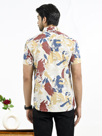 Mens Yellow Floral Printed Half Sleeve Crepe Shirt