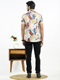 Mens Yellow Floral Printed Half Sleeve Crepe Shirt