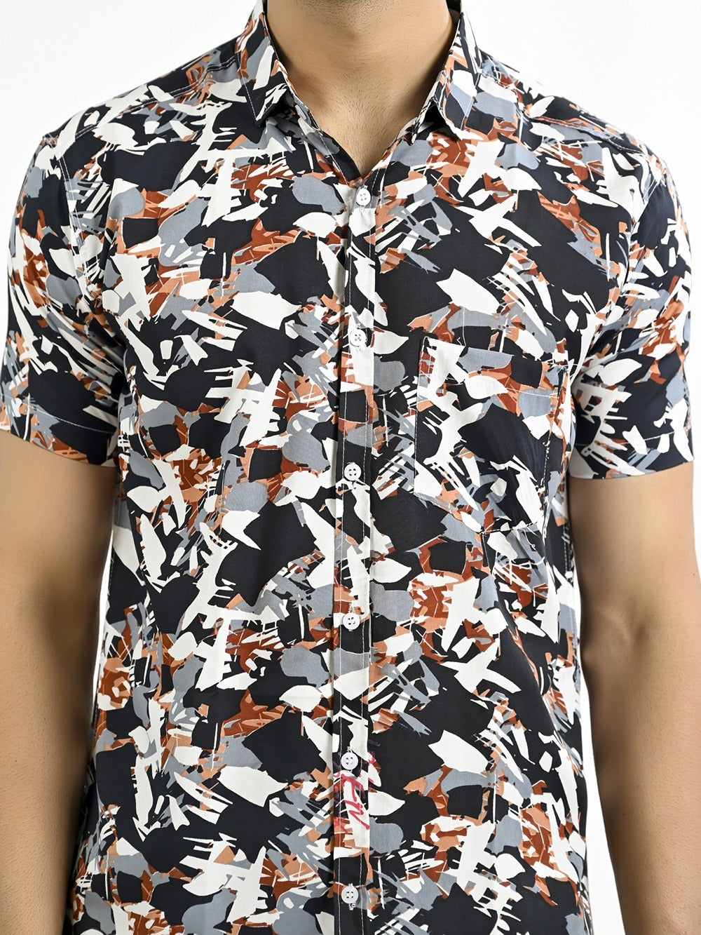 Mens Dark Blue Floral Printed Half Sleeve Crepe Shirt